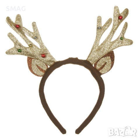 Коледна лента с еленови рога и цветни звънчета_1168601