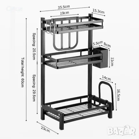 Мултифункционален стелаж за подправки 3 нива, снимка 3 - Прибори за хранене, готвене и сервиране - 48929128