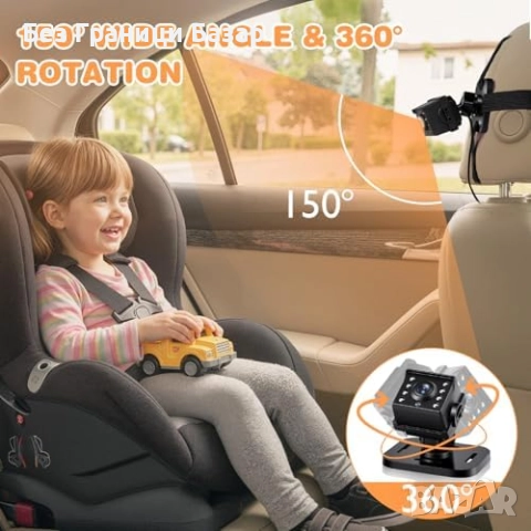 Нова Детска Car Seat Камера 1080P, 360° Ъгъл, Стабилна Вендуза за кола, снимка 4 - Друга електроника - 52497934