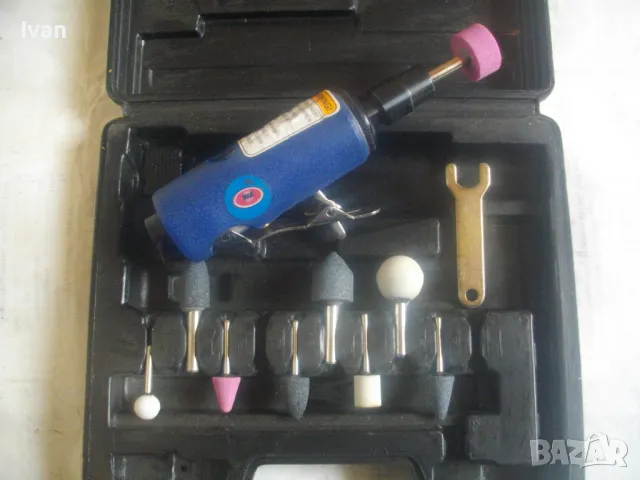 НОВ 12 ЧАСТИ ПЪЛЕН КОМПЛЕКТ БЕЛГИЙСКИ ПНЕВМАТИЧЕН ПРАВ ШЛАЙФ ЦАНГА ф6мм С АКСЕСОАРИ VOS, снимка 18 - Други инструменти - 49765139