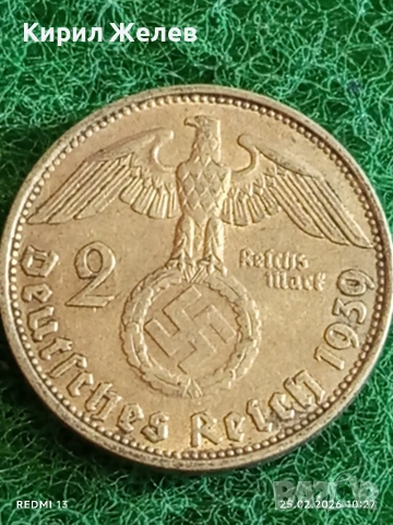 Сребърна монета 2 райхсмарки 1939г. Германия Трети Райх с Свастика за КОЛЕКЦИЯ 52615, снимка 6 - Нумизматика и бонистика - 53615031
