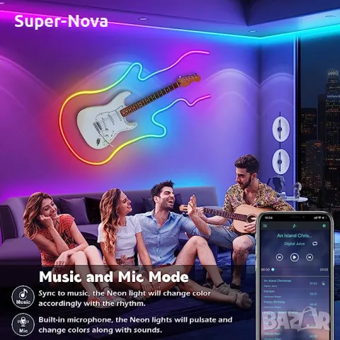 Smart IP65 Bluetooth Гъвкава LED неонова лента 10м – RGB светлина с App управление, Music режим, снимка 5 - Лед осветление - 48600716