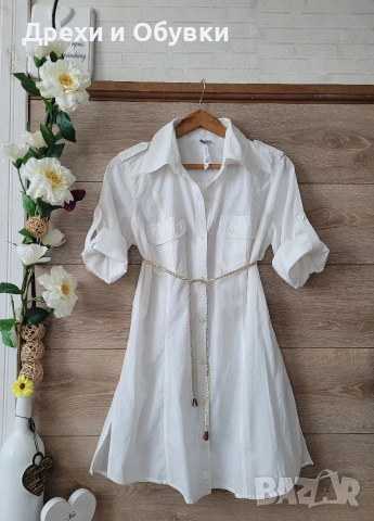 Дълга бяла риза памучна материя Италия , снимка 2 - Ризи - 54157837