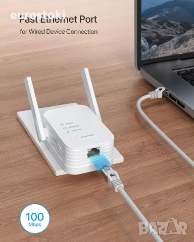 BrosTrend  N300 Универсален WiFi към Ethernet адаптер, поддръжка за изключване на WiFi разширител, снимка 2 - Мрежови адаптери - 51231001