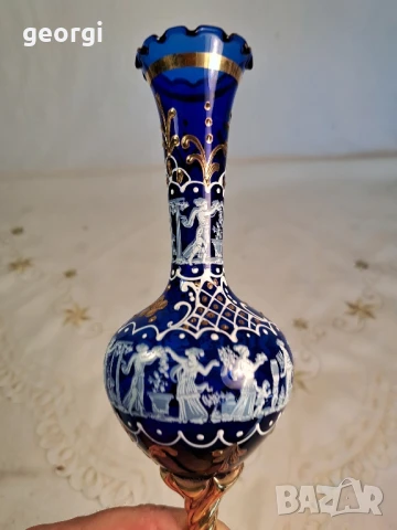 италианска арт ваза цвят кобалт с позлата , снимка 5 - Вази - 50866055