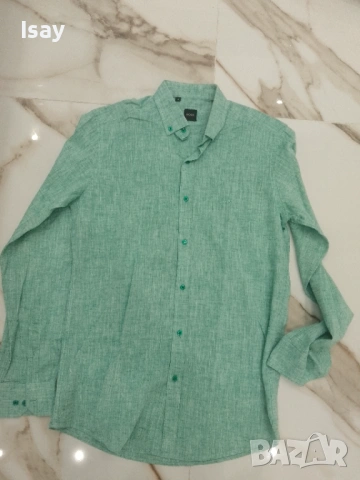 Мъжка риза БОСС 50% лен 50% памук, снимка 4 - Ризи - 53919204
