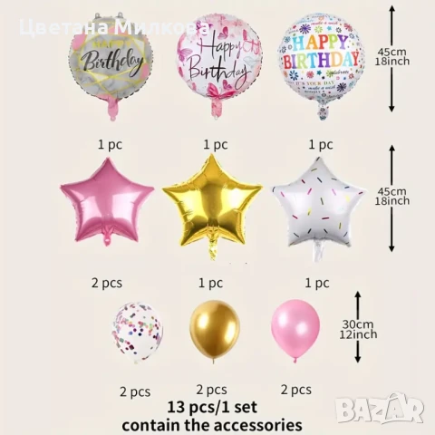Комплект 13 балона за Рожден ден, снимка 3 - Надуваеми играчки - 51040908