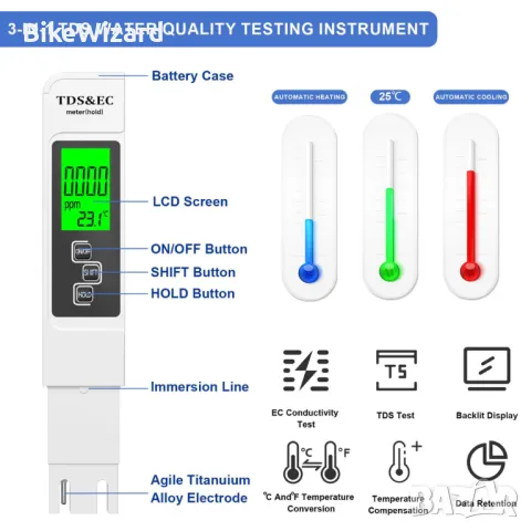 RUNBO pH Meter Water 4 in 1  тестер за вода за аквариуми и басейни , снимка 2 - Други инструменти - 48540175