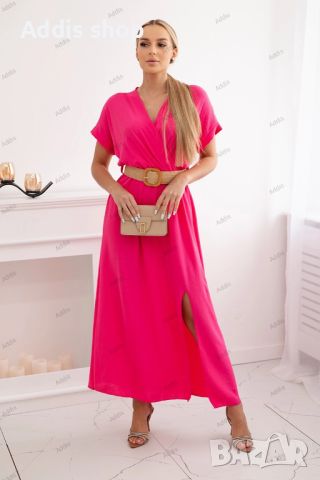 Дълга дамска рокля с декоративен колан, 14цвята , снимка 17 - Рокли - 46060705