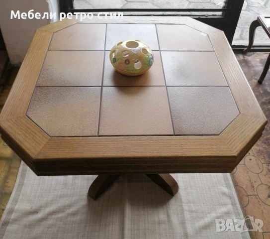 Масивна винтидж маса с керамичен плот - изключително здрава и ефектна. Уникален стил., снимка 6 - Маси - 53465840