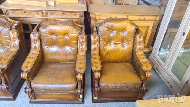 кожена холова гарнитура 3+1+1, снимка 5 - Дивани и мека мебел - 50700242