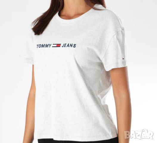 Tommy Hilfiger S- Бяла  дамска памучна тениска с лого , снимка 2 - Тениски - 46412831