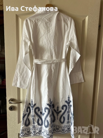 Нова рокля риза бяла миди елегантна ежедневна 100% памук памучна бродирана бродерия рокля , снимка 2 - Рокли - 51608767