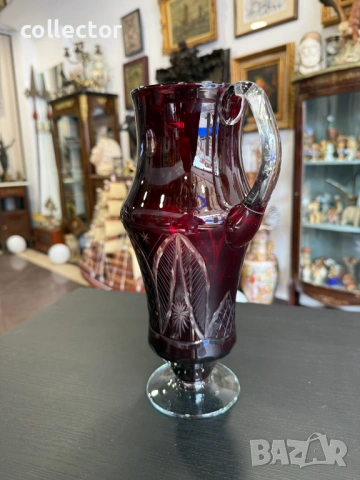 Кристална рубинена кана бохемско стъкло / Бохемия. №7881, снимка 8 - Антикварни и старинни предмети - 53498197