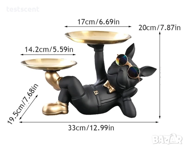 Декоративна фигура куче Булдог с подноси елегантен акцент за дома украса, снимка 3 - Други - 51848536