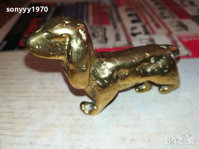 ЗАЯВЕНО-КУЧЕ-МЕД/МЕСИНГ 7х5х2см-МАСИВНА ФИГУРА ОТ АНГЛИЯ 1907252017, снимка 3 - Антикварни и старинни предмети - 51076091