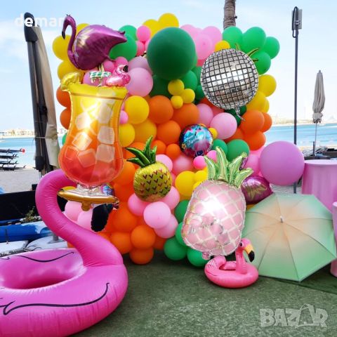Тропически комплект арка с цветни балони, балони от фолио ананас, 132 бр., лятна декорация за парти, снимка 3 - Други - 46446262