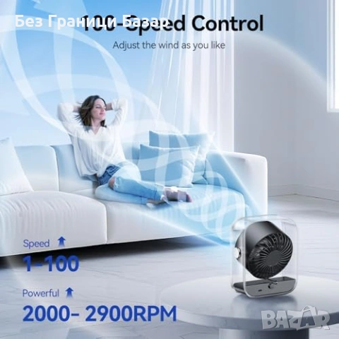 Нов Преносим настолен вентилатор 100 степени турбо поток LED дисплей, снимка 3 - Други стоки за дома - 53525152