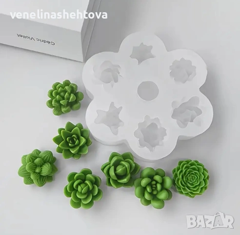 3D 7 цветя сукуленти силиконов молд форма за свещи гипс сапун смола фондан за декорация на торта , снимка 2 - Форми - 54151063