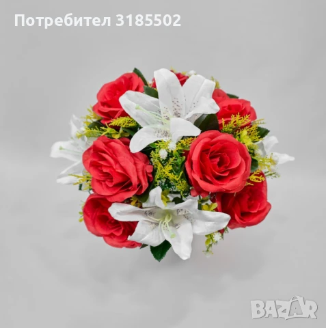 Елегантна колекция от изкуствени букети с лилии и рози, снимка 7 - Изкуствени цветя - 51228019