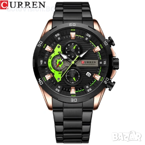 CURREN 8402 – BLACK GREEN — Мъжки спортно-елегантен часовник