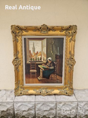 Превъзходна  красива антикварна белгийска авторска майсторска картина масло върху платно , снимка 1 - Антикварни и старинни предмети - 45404733