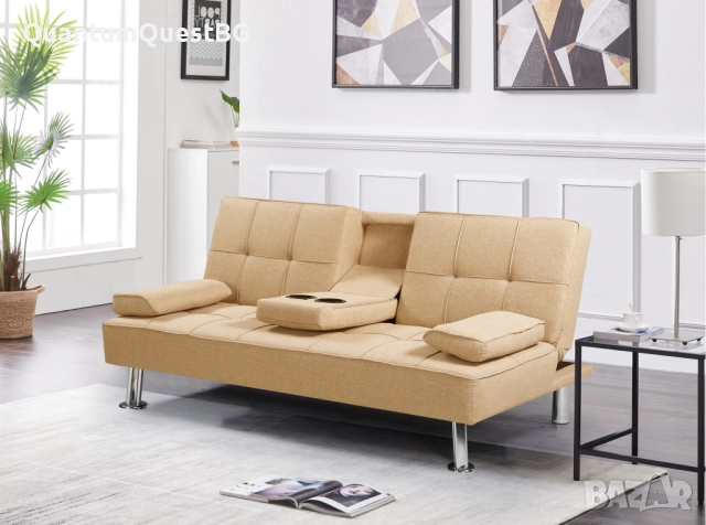 Диван VERDE светло кафяво/хром, снимка 2 - Дивани и мека мебел - 52830170