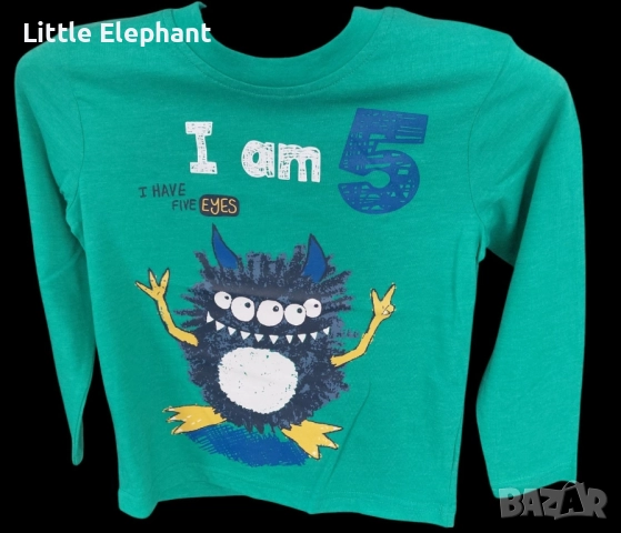 Блузка с дълъг ръкав за 5-6 год момченце,чудовище"I am 5",Англия/нова