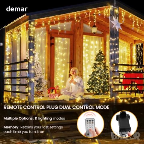 Коледни лампички Coanto Icicle за външно ползване, 400 LED, 10 м, 80 капки, 11 режима, дистанционно, снимка 2 - Декорация за дома - 52119186