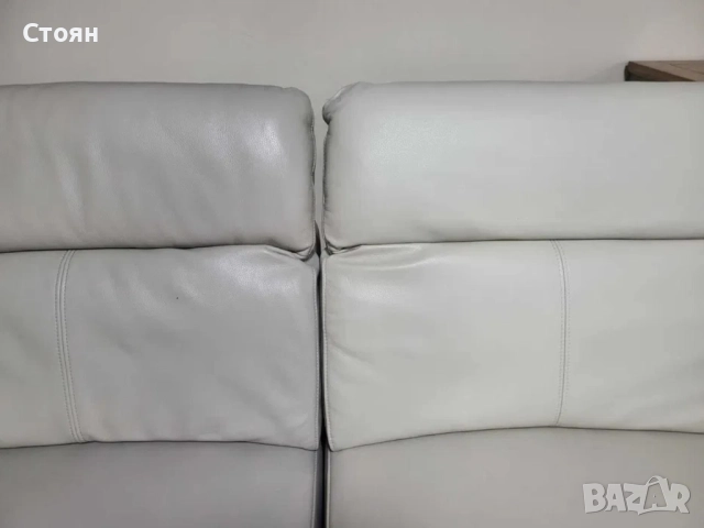 Кремав кожен ъглов диван с електрически релаксиращ механизъм, снимка 5 - Дивани и мека мебел - 51897102