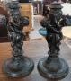 двойка антикварни бронзови свещници, снимка 5