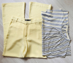 Zara бледа жълт елегантен панталон и блуза/топ памучна материя Boss , снимка 1 - Туники - 45063818