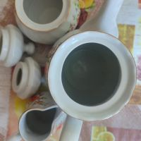 Чайник, захарница и латиера с оранжево клонче, снимка 4 - Сервизи - 45218687