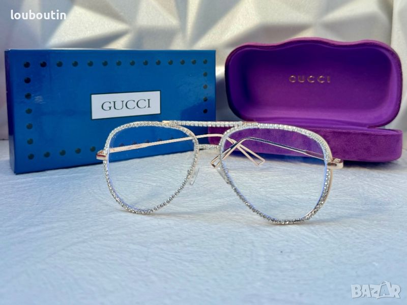 Gucci прозрачни слънчеви очила авиатор с камъни очила за компютър , снимка 1