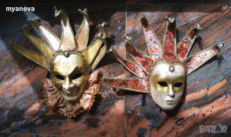 Венециански маски ръчно изработени и оцветени . Може и на стена да се позиционират , снимка 1