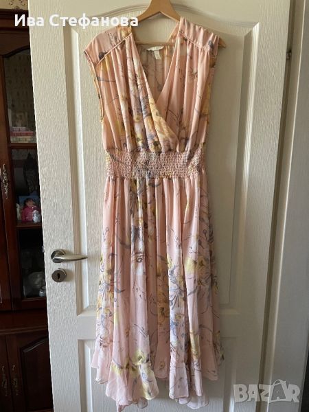 Разкошна нова  лятна елегантна ежедневна рокля нежен флорален принт цветя прасковена праскова H&M hm, снимка 1
