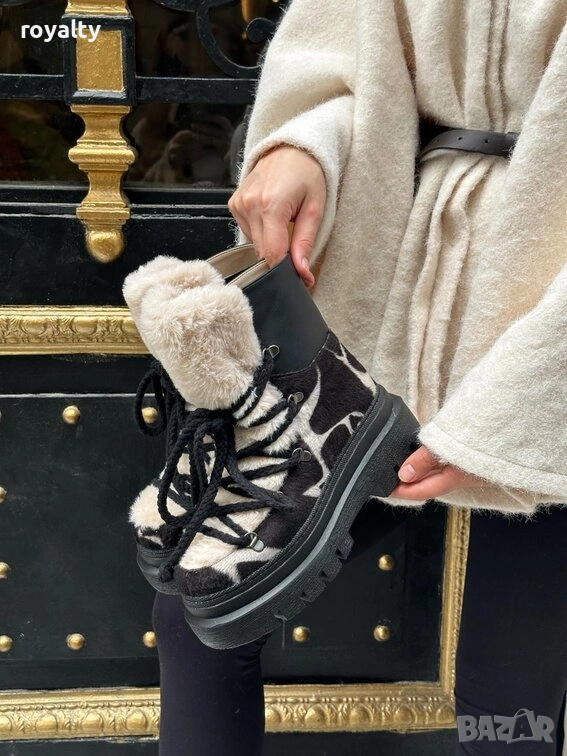 Боти на платформа - черно с бежово принт, снимка 1