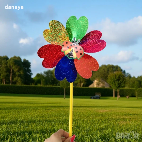 5944 Блестяща вятърна въртележка с животинче отпред, 40 см, снимка 1