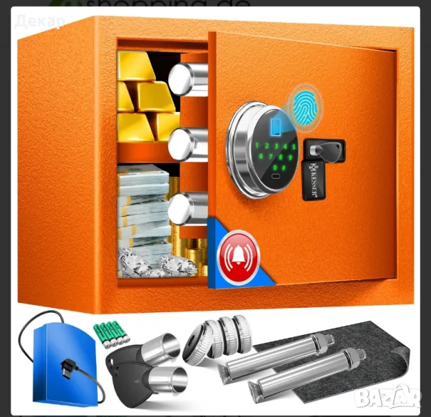 Електронен сейф с пръстов отпечатък и ключ, 3x заключване с двоен болт , снимка 1