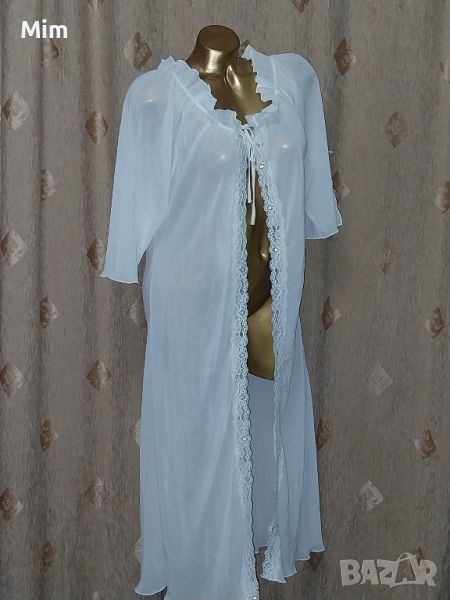 44/46 Бял ефирен халат с къс ръкав , снимка 1