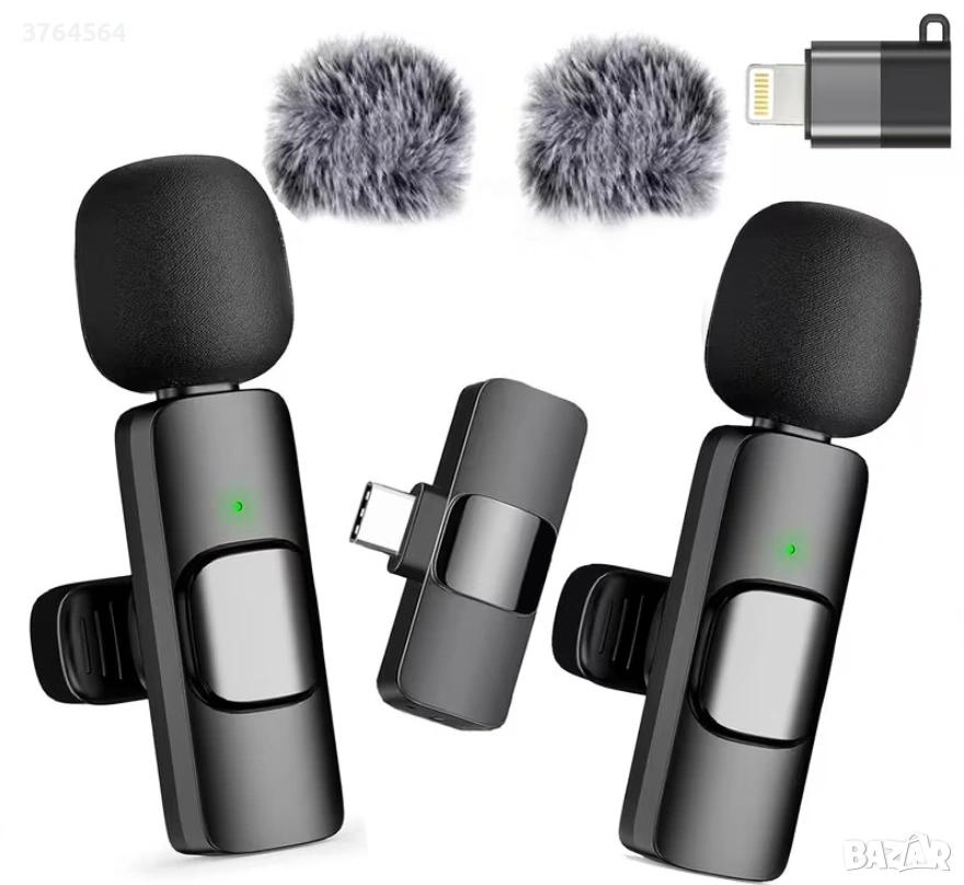 Комплект от 2 мини безжични микрофонa  за телефон, USB Type-C и IPhone, снимка 1