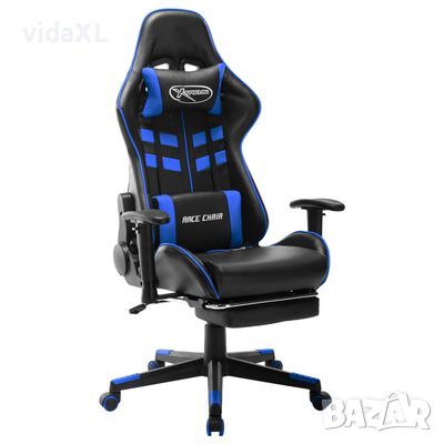 vidaXL Геймърски стол с подложка крака черно и синьо изкуствена кожа(SKU:20510