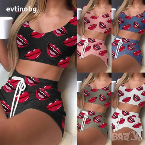 Рипсен дамски комплект – скъсена тениска и къси панталонки Рипсен комплект - къса тениска и къси пан