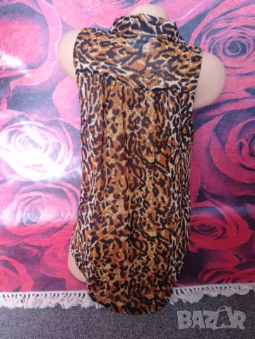 Кафява туника риза от шифон с леопардов принт М, снимка 2 - Ризи - 46406421