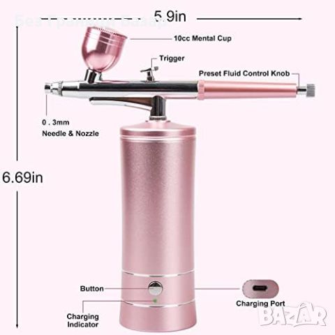 Нов Портативен Airbrush пистолет 0.3mm - за Изкуство и Грим, Бързо Зареждане, снимка 2 - Други - 45496676