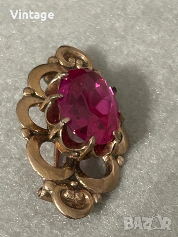 Антикварна съветска сребърна позлатена брошка с рубин , снимка 7 - Колиета, медальони, синджири - 53328876