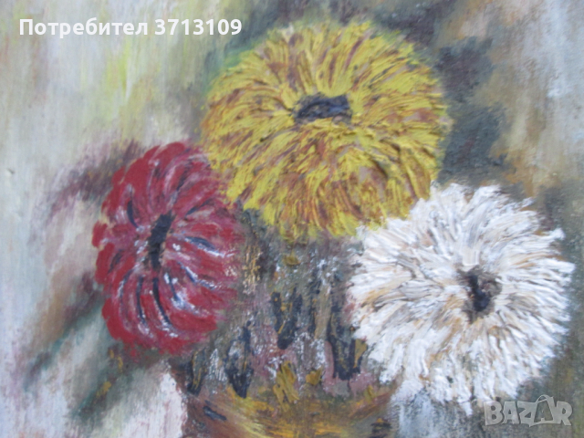 Картина -масло, картон ,ваза с цветя, 30х25см., снимка 5 - Картини - 45055398