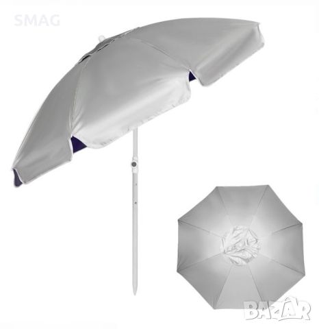 Плажен чадър Ветроустойчив Син UPF 50+ Метална рамка - 2м, снимка 1 - Други - 46292529