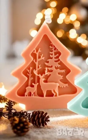 Молд елха с елени за свещи 