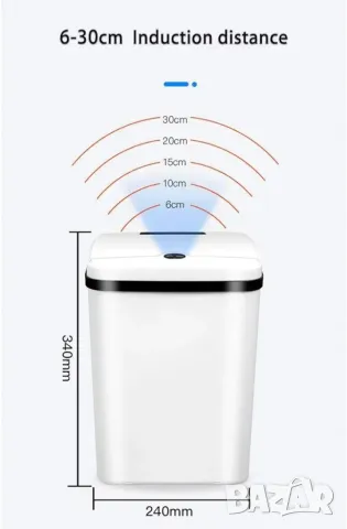 Кош за отпадъци със сензор за вдигане на капака, зарежда се с батерии, 15литра, снимка 3 - Други стоки за дома - 49159500